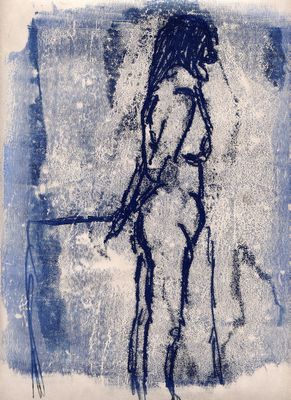 blue lifedrawing monoprint