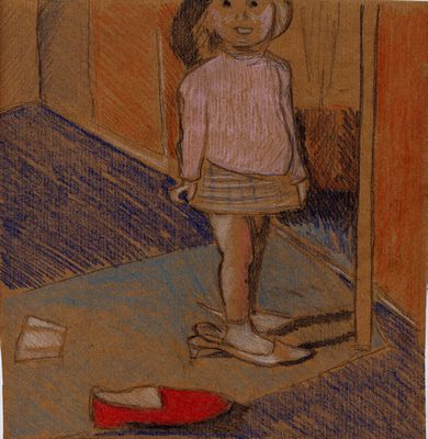 ‘Red Slipper’ drawn on brown paper