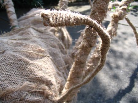 detail of string and hessian wrapping