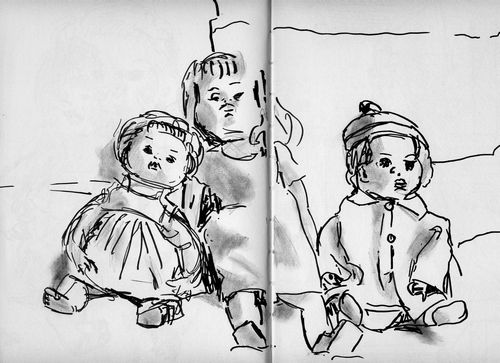 three dolls (brush pen and water soluble pencil)